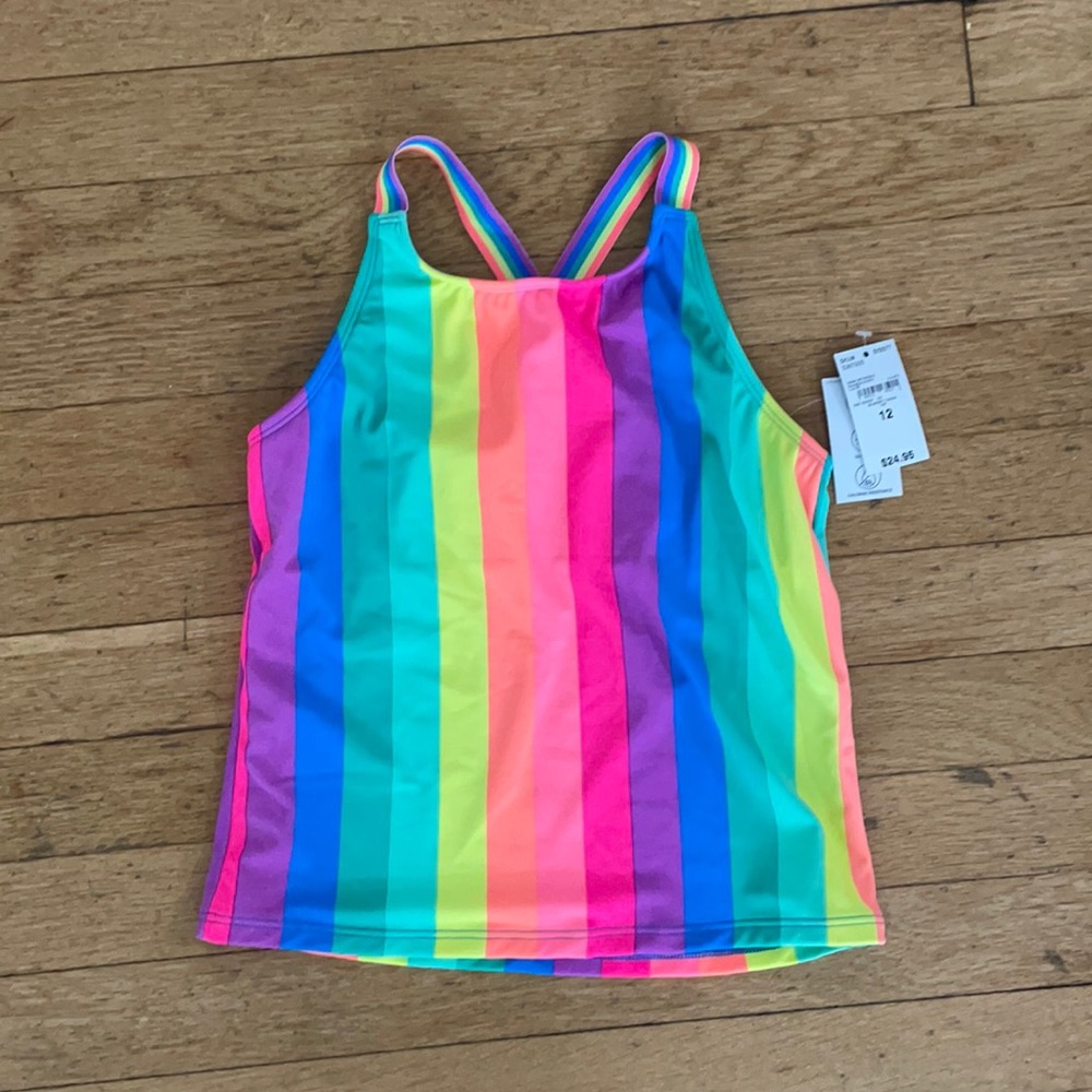 NWT lands end girls tankini top size 12 rainbow